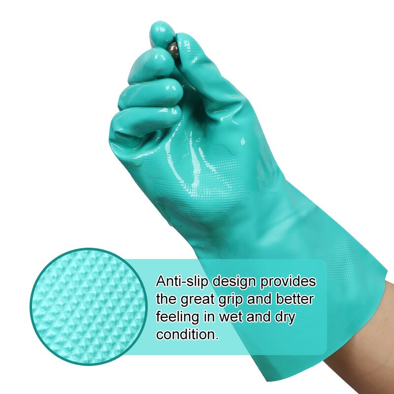 Super Flocklined Reusable Nitrile Gloves Manufacturer - Green Mechanic Safety Work Chemical Resistance Waterproof Industry Garden