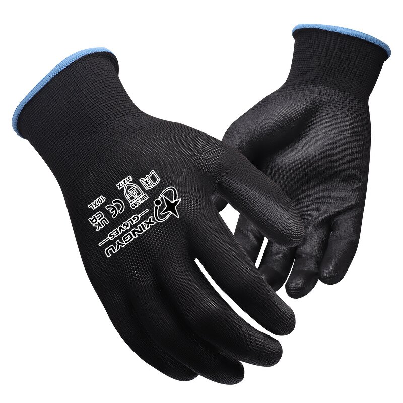 Custom Gloves With Logo Manufacturer - 13 Gauge Polyester PU Coated Mechanic Home Work Safety Protective
