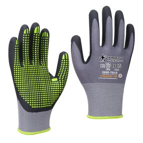 15Gauge Nylon Safety Construction Gloves With Logo Manufacturer - Grey Matte Nitrile Dotted Microfoam Coated Work Safety