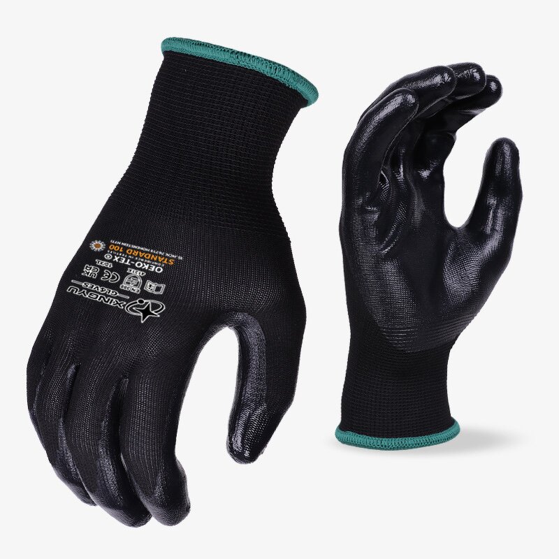 13 Gauge Polyester Nitrile Gloves Manufacturer - Factory Wholesale High Quality Black Waterproof Anti-Slip Work Safety