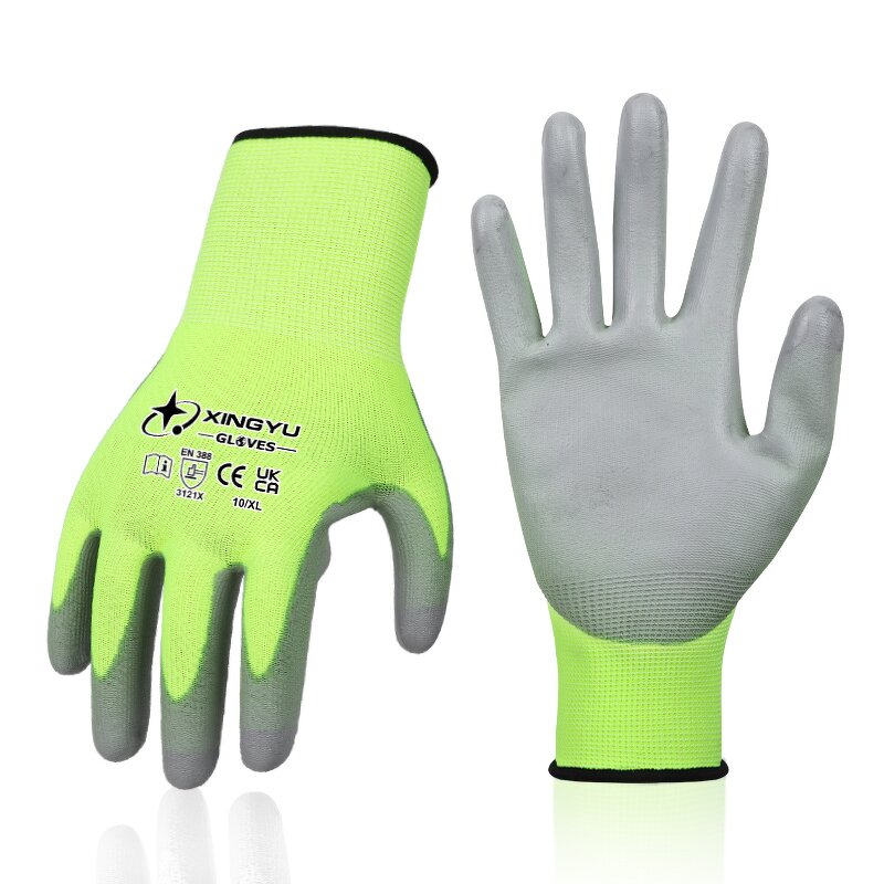 EN388 Work Safety Gloves Manufacturer - Wholesale Custom Coated Construction Colour Waterproof PU Polyester Lining Anti-Static Function