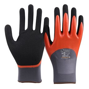 Work Glove Nitrile Waterproof Gloves Manufacturer - Red Polyester Black Construction Working Auto Mechanic Smooth Nitrile
