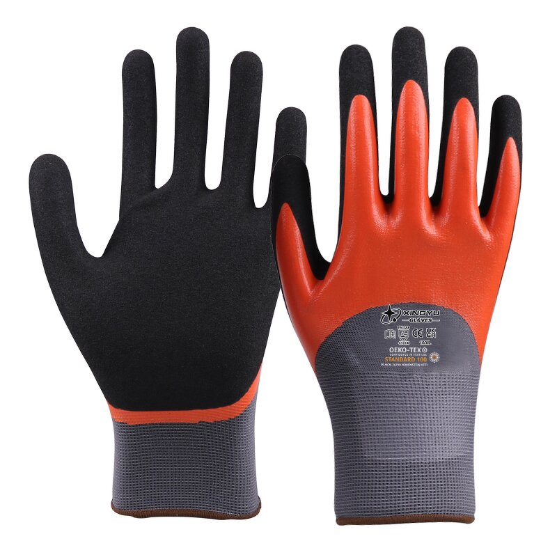 Work Glove Nitrile Waterproof Gloves Manufacturer - Red Polyester Black Construction Working Auto Mechanic Smooth Nitrile
