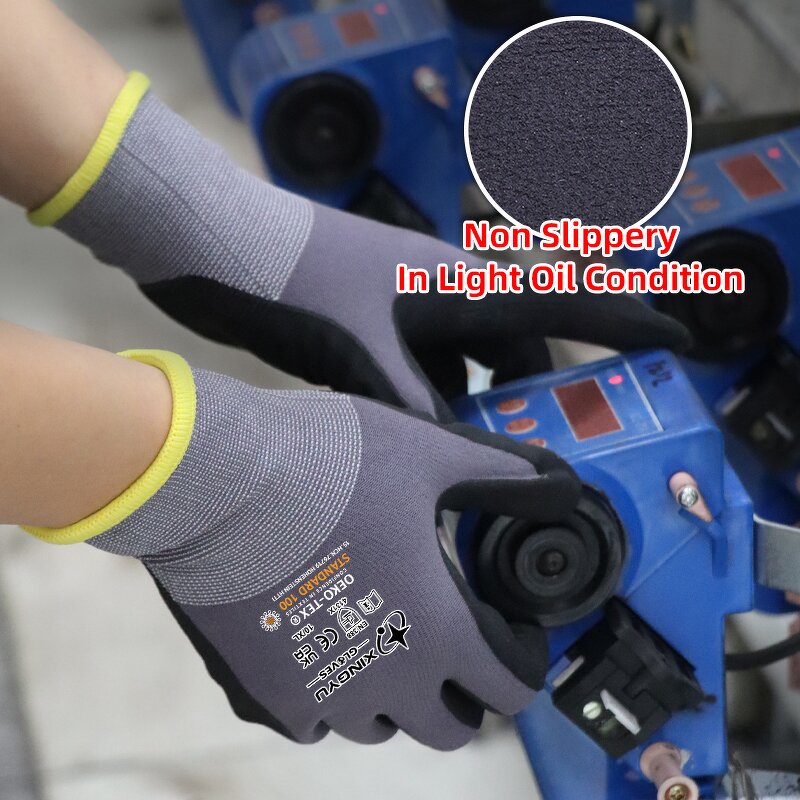 EN388 Custom Logo 15 Gauge Nylon Shell Gloves Manufacturer - Microthin Foam Construction Work Safety Nitrile Coated Work Safety