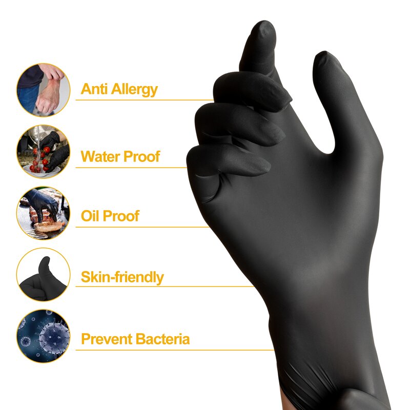 5Mil Black Disposable Flexible Tattoo Nitrile Gloves Manufacturer - Guantes De Nitrilo Powder Free Disposable Diamond
