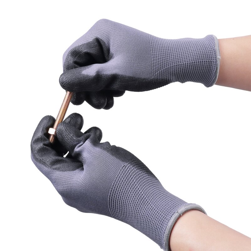 Cheap Guantes Para Trabajo Manufacturer - Nylon PU Coated Grey Polyester Work Gloves Soft Breathable PU Safety