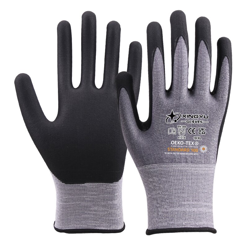 XL Soft Breathable Work Gloves Manufacturer - Micro Foam Nitrile Coated with Excellent Grip Anti-Cut Resistance Construction Safety