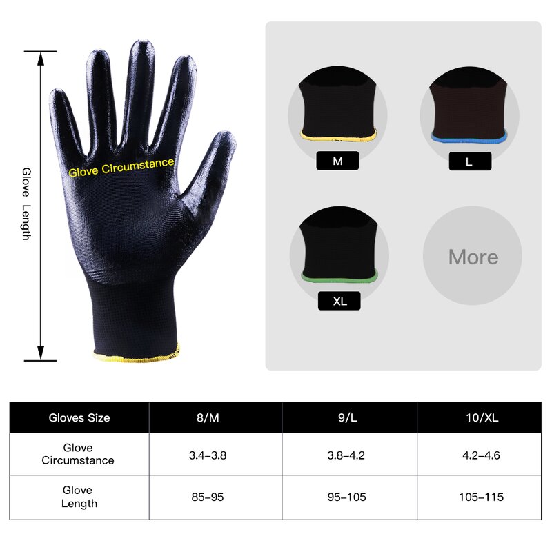 13 Gauge Polyester Nitrile Gloves Manufacturer - Factory Wholesale High Quality Black Waterproof Anti-Slip Work Safety