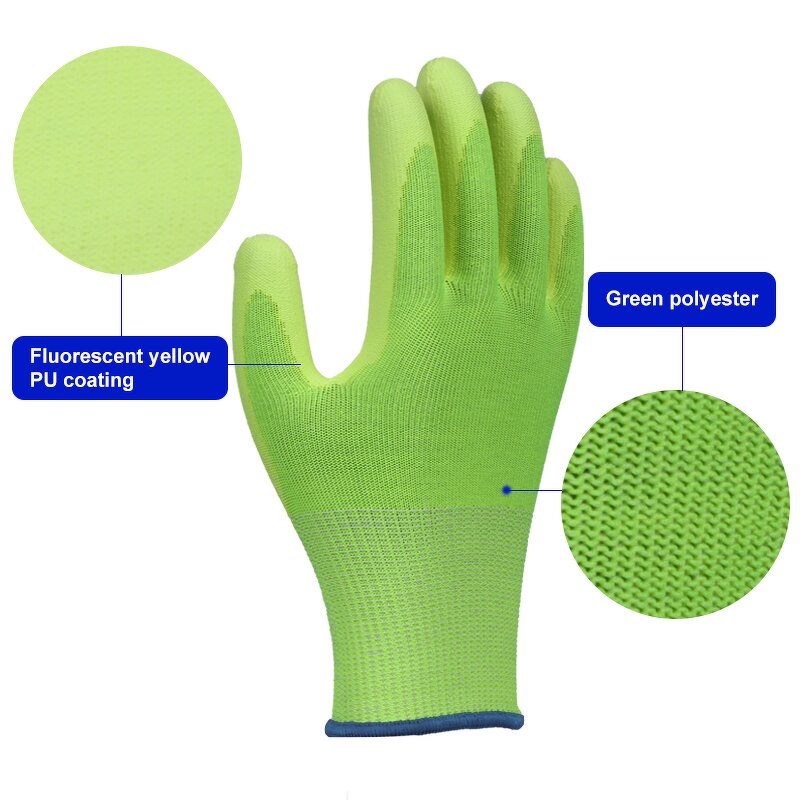 Custom Safety Work Gloves Manufacturer - Long Printed Fluorescent Yellow Green Thorn Proof Men's Gardening PU for Construction