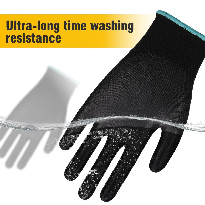 EN388 4131 Black PU Gloves Manufacturer - 13G Polyester ANSI Certified Nylon Lining Customizable Logo General XL PU Safety Work