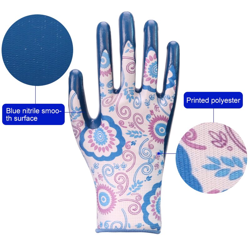 Star Garden XL 13g Gloves Manufacturer - Customized Pattern Printed Blue Nitrile Work Safety with Waterproof Anti-Slip Functions