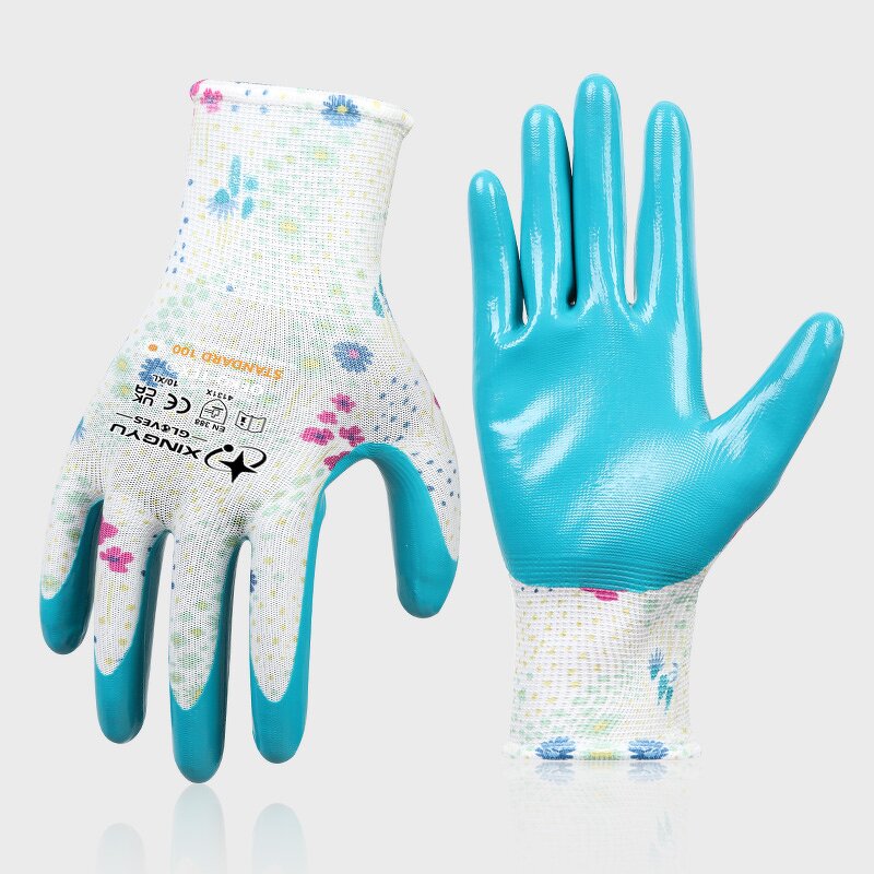 Custom Logo Blue 13 Gauge Nitrile Coated Gloves Manufacturer - Women's Work Safety Protective Anti-Slip Function Garden