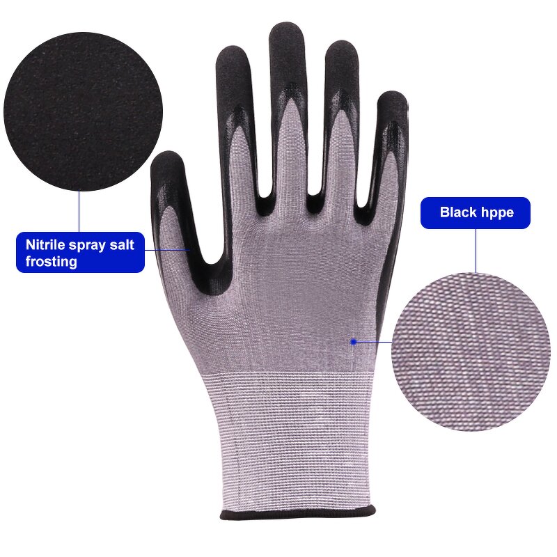 Tiger Mouth Reinforced Nitrile Spray Work Safety Gloves Manufacturer - Salt Frosting Cut Resistant Labor Protection for Construction Workers
