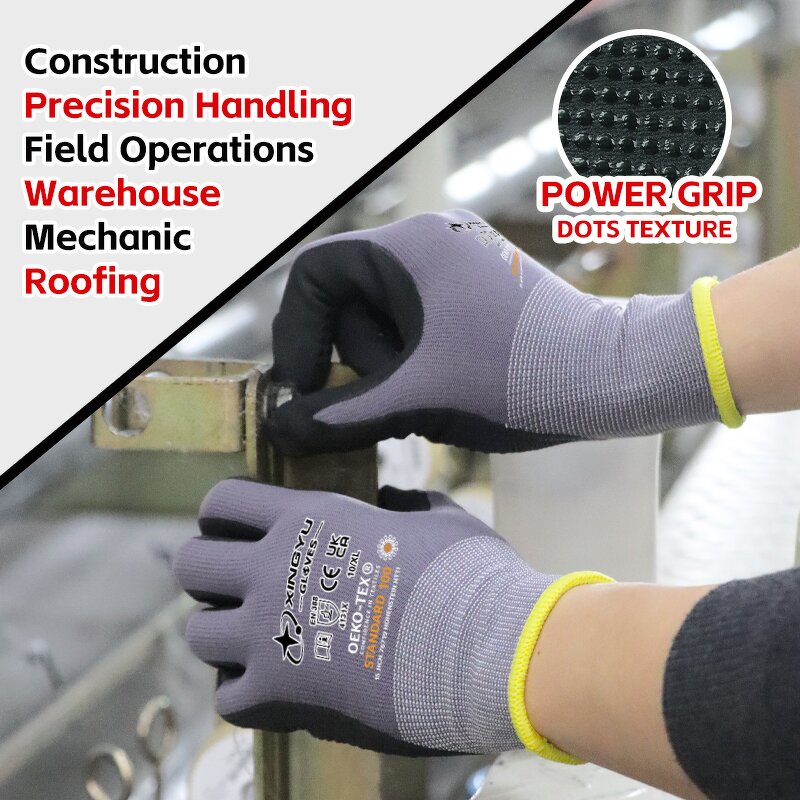 EN388 15 Gauge Nylon Nitrile Foam Garden Gloves Manufacturer - Spandex Nitrile Foam Coated Dotted Work Safety