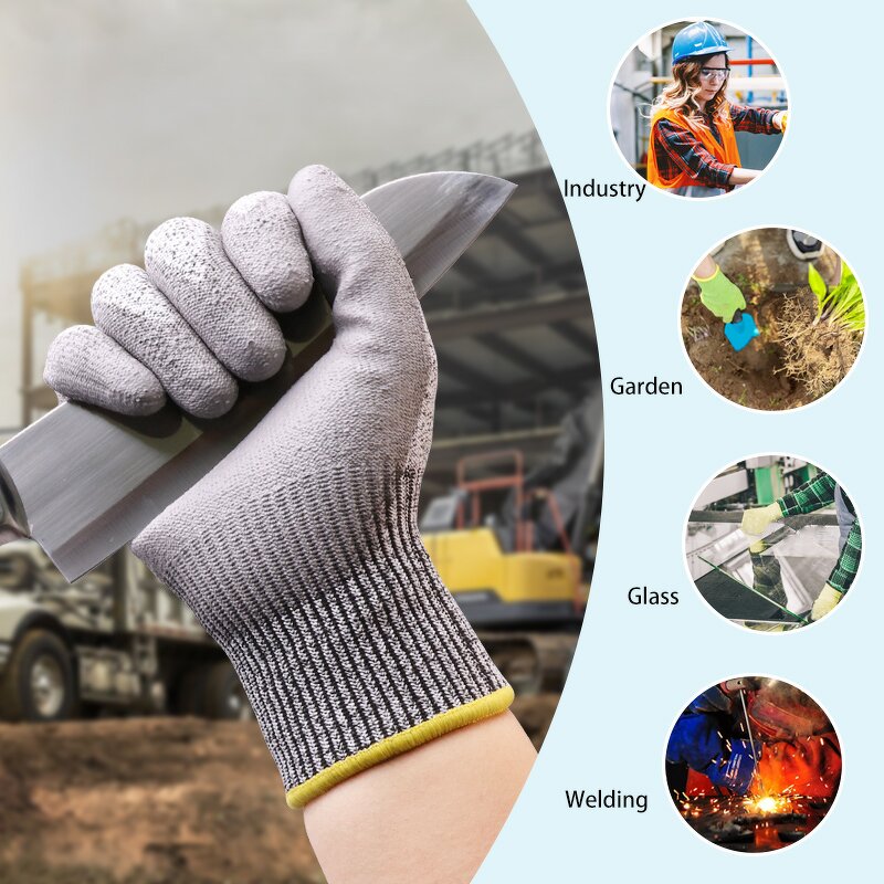 13 Gauge HPPE Shell PU Coated Cut Resistant Glove Manufacturer - Level 5 Safety Work Knitted HPPE Anti-Cut PU HPPE