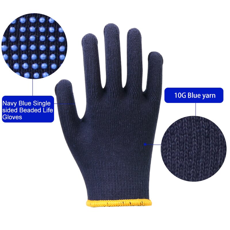 Blue Black Double-Sided Dotted Gloves Manufacturer - Cotton PVC Polyester Fabric Sweat Absorbing Anti-Cut Anti-Slip Brick Safety