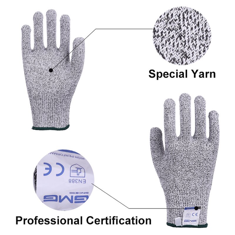 XL Safety Work Gloves Manufacturer - Anti-Cut Level 5 Top Abrasion Resistance Non-Slip Welding Latex Protective Made HPPE Cotton