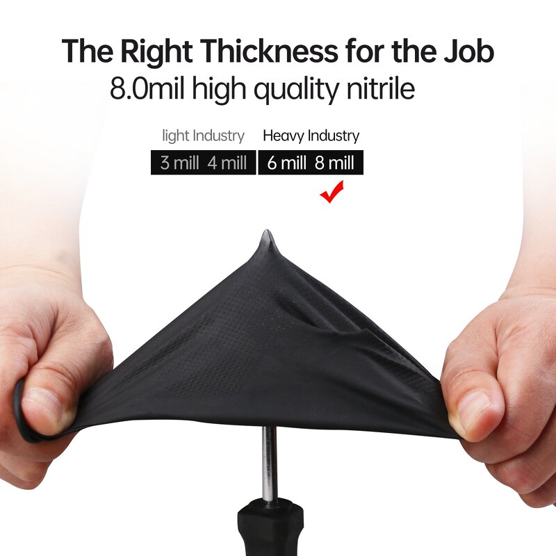 Heavy Duty Chemical Resistant Nitrile Gloves Manufacturer - 8 Mil Diamond Textured Mechanic Safety Work Disposable Black