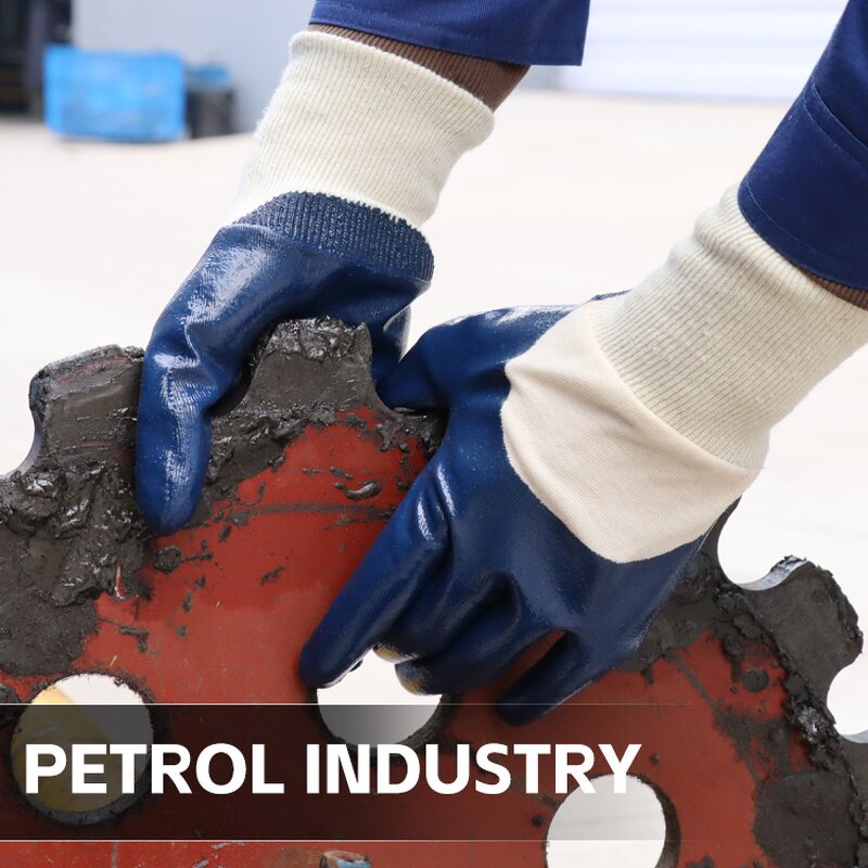 Fully Nitrile Coated Work Gloves Manufacturer - High Performance Ribbed Cuff Chemical Resistant Safety Anti-Slip Function Cotton XL