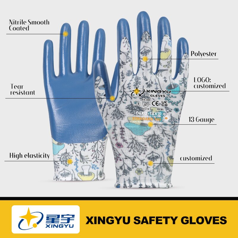 Women's Custom Anti-Slip Gardening Gloves Manufacturer - Nitrile Coated Knitted Dipping for Garden Work Safety Hand and Arm Protection