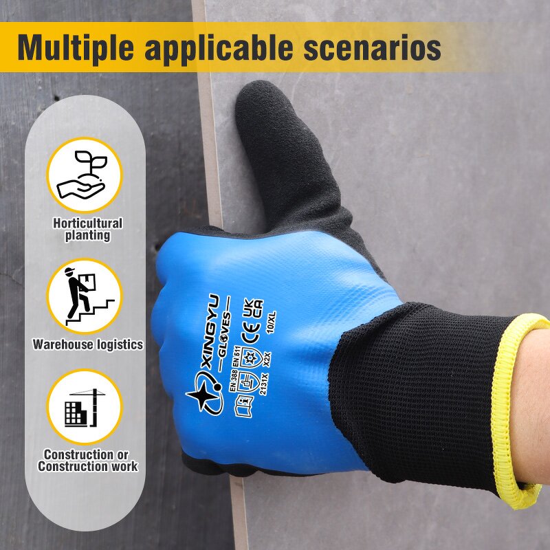 Anti-Slip Winter Gloves Manufacturer - Waterproof Double Liner Sandy Latex Warm Safety Work for Cold Weather Coated Work Winter