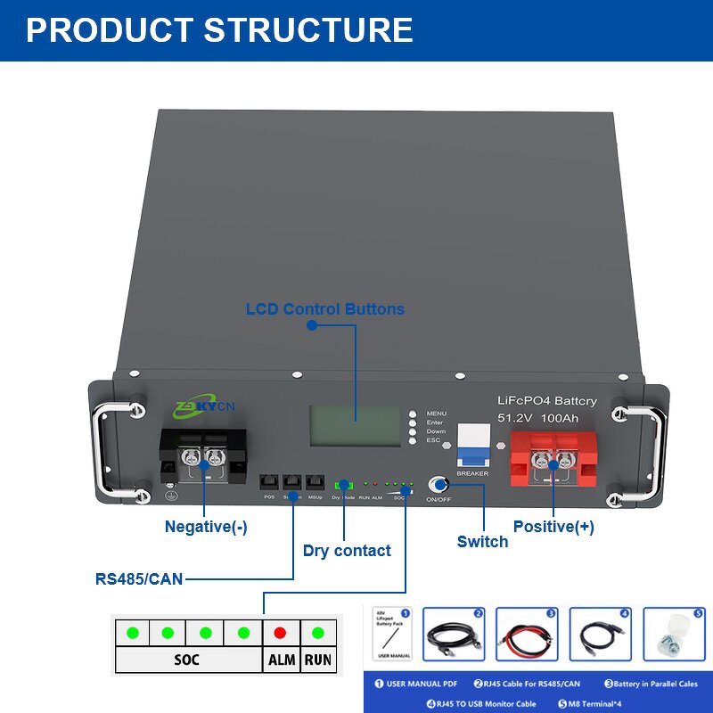 Solar System Battery Bank Manufacturer - 5KW/20KWH IP65 CAN Hybrid 51.2V Lifepo4 Stackable