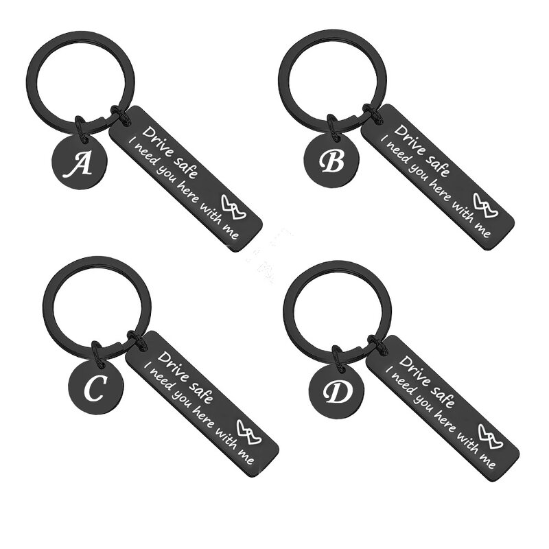 Stainless Steel Alphabet Keychain Manufacturer - Black Plating 15mm Size Round 12mm 50mm Square Shape 26 Letters Pendant Laser Blank Jewelry