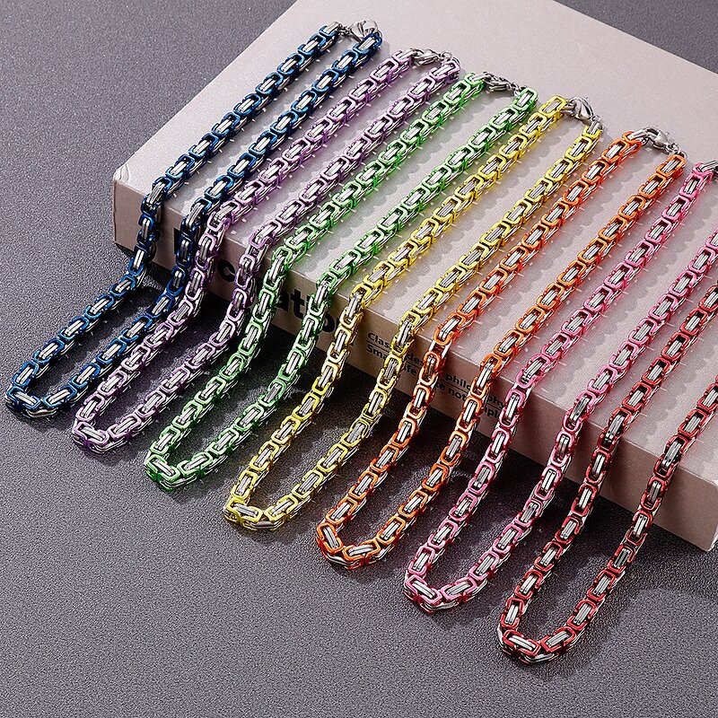 Stainless Steel Chain Necklace Manufacturer - Linsa Luxury 6mm Byzantine & Cuban Link for Men Colorful Designer Titanium Fine Jewelry