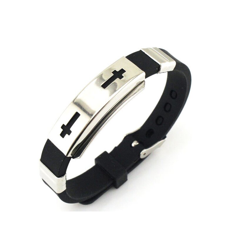 Stainless Steel Cross Silicone Bracelet Manufacturer - High Quality Men's Elegant Fine Bangles Jewelry