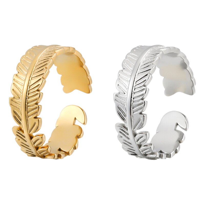 Stainless Steel Ring Manufacturer - Adjustable Size Fashion China Manufacturer Custom Casting Leaf Feather Jewelry Women