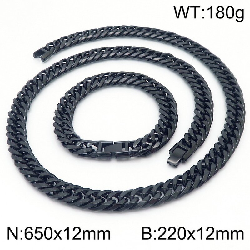 Stainless Steel Chain Set Manufacturer - Linsa Luxury 12mm Men's Bracelet and Necklace Colorful Designer Fine Chains for Men's Jewelry