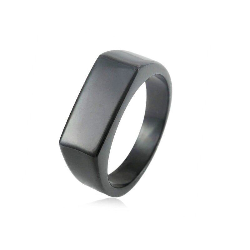 Stainless Steel Blank Ring Manufacturer - European American Trendy Women Children's Personality All-match Rectangular Smooth Gold-color Plated