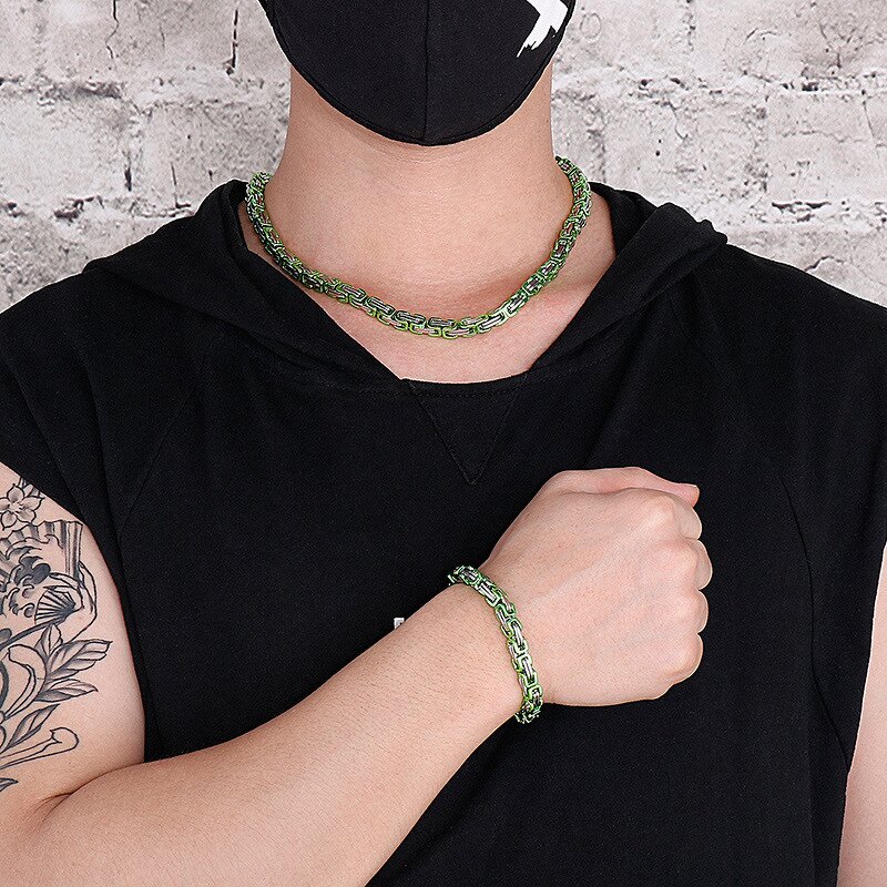 Stainless Steel Chain Necklace Manufacturer - Linsa Luxury 6mm Byzantine & Cuban Link for Men Colorful Designer Titanium Fine Jewelry