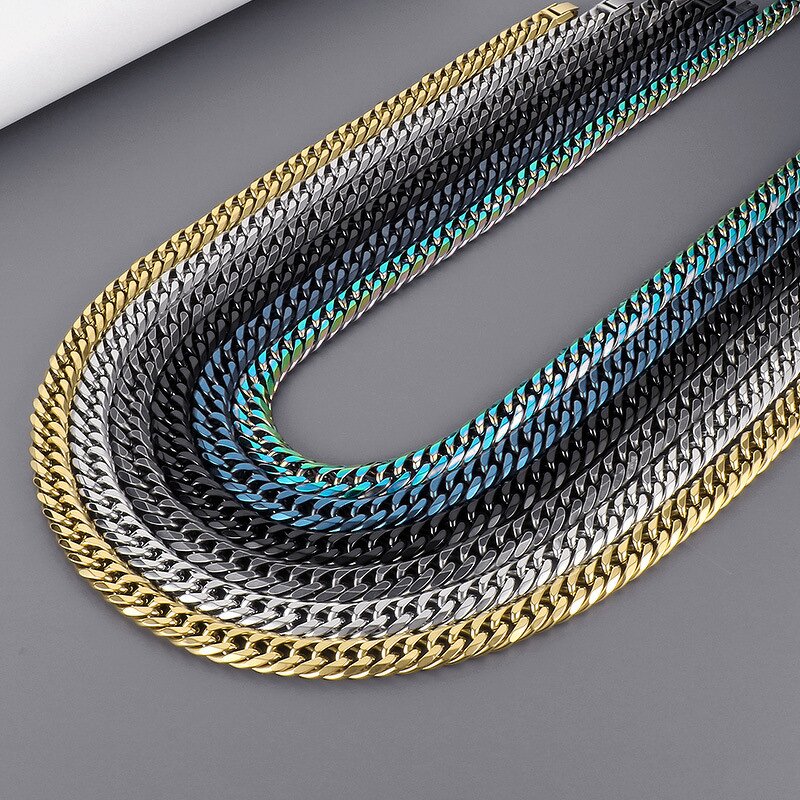 Stainless Steel Chain Set Manufacturer - Linsa Luxury 12mm Men's Bracelet and Necklace Colorful Designer Fine Chains for Men's Jewelry