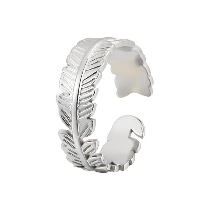 Stainless Steel Ring Manufacturer - Adjustable Size Fashion China Manufacturer Custom Casting Leaf Feather Jewelry Women