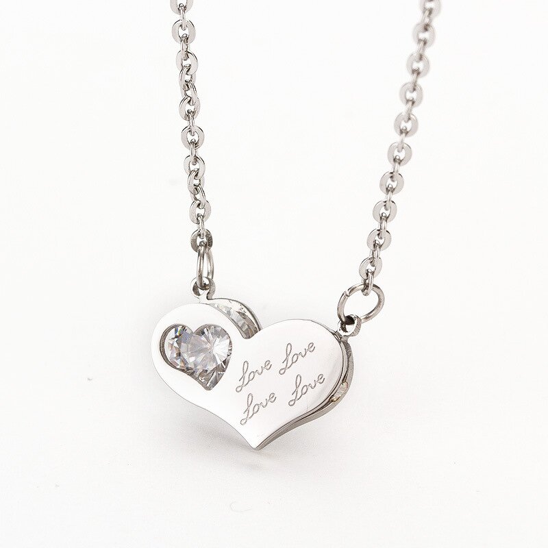 Stainless Steel Heart Necklace Manufacturer - Hot Selling High Polishing Women CZ Jewelry with Heart Zircon
