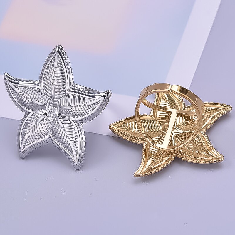 Stainless Steel Exaggerated Ring Manufacturer - Anillo De Acero Inoxidable Irregular Chunky Textured Open Sea Starfish Titanium Steel