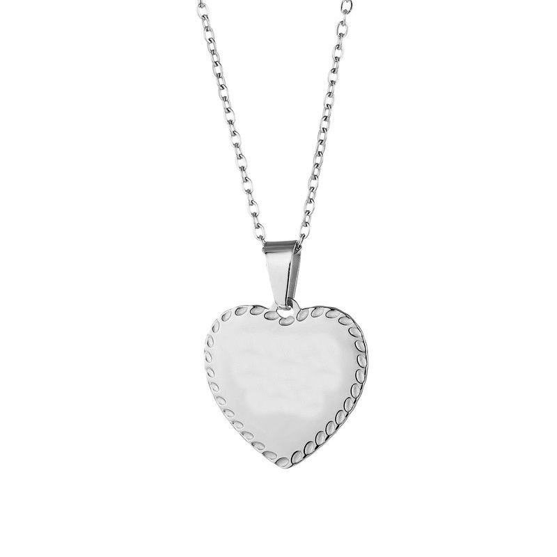 Stainless Steel Heart Necklace Manufacturer - New Design Cross-border Personalized with Bamboo Chain Vintage Style Custom Blank Pendant