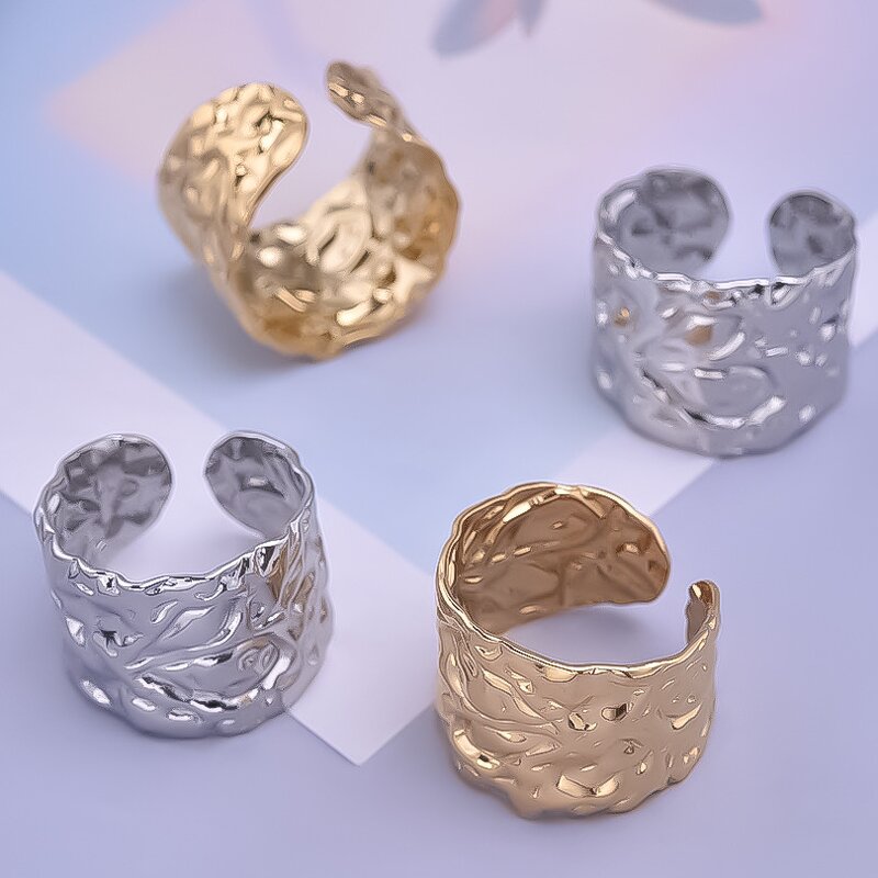 Stainless Steel Wide Ring Manufacturer - Geometric Liquid Wrinkles Exaggerated Concave Convex Pattern Couples Trendy Waterproof Jewelry