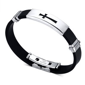 Silicone Cross Bracelet Manufacturer - GJB003 Father's Day Gift Women Men Christian Cross Jewelry Stainless Steel Bangle Rubber for Family