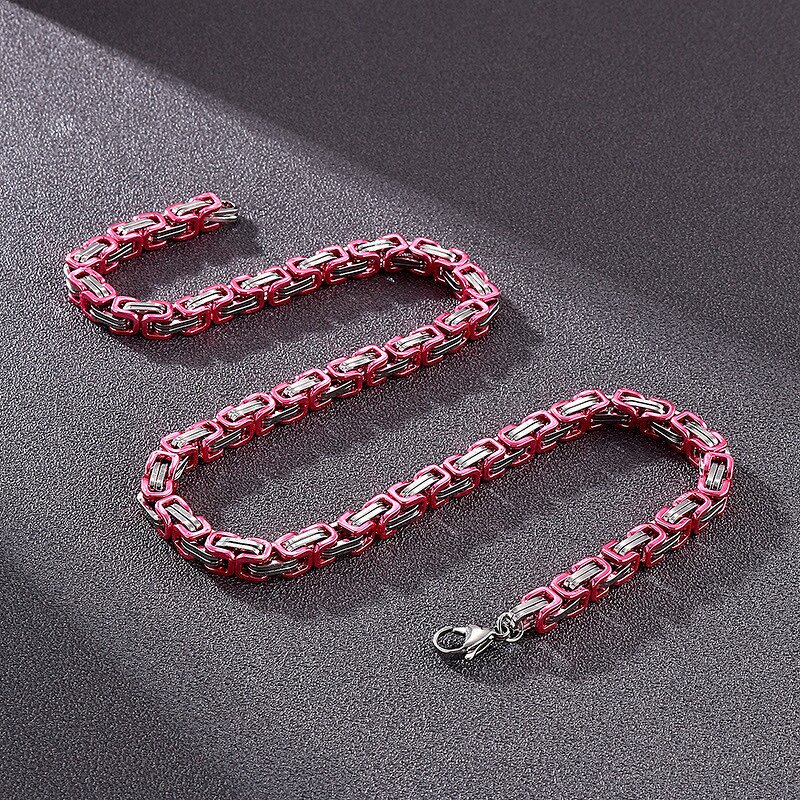 Stainless Steel Byzantine Chain Manufacturer - Linsa Jewelry Luxury 8mm Men Chain Bracelet Necklace for Men Colorful Designer Titanium
