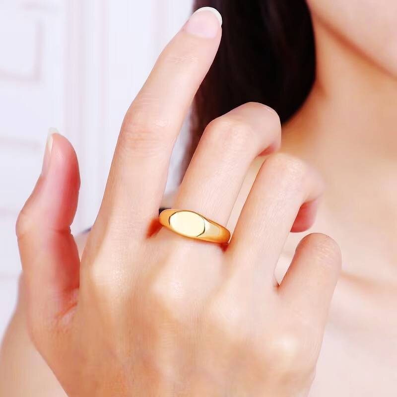 Stainless Steel Blank Ring Manufacturer - Linsa Jewelry Simple Oval Unisex Cold Style Trendy Wedding Engagement Party Gold-color Plated