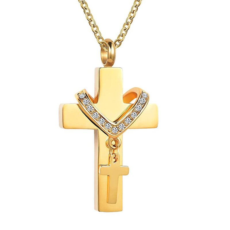 Stainless Steel Cross-Shaped Urn Necklace Manufacturer - Personalized Blank Simple Fashion Cremation Jewelry Lover Pet Cross Pendant