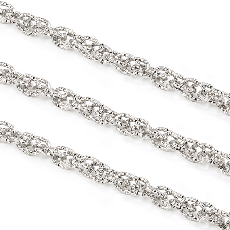 Stainless Steel Link Chain Manufacturer - By Meter Double Weave Embossed Unisex Necklace/Bracelet Geometric Shape Shiny & Trendy for DIY