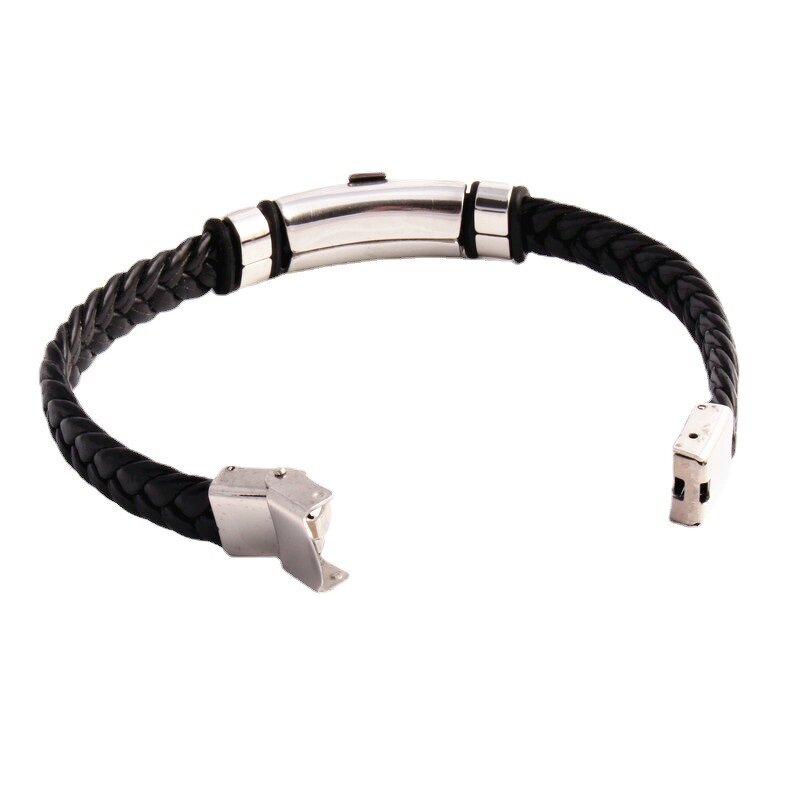 PU Leather Bracelet Manufacturer - Hot-Sale Handmade Men Black Classic Stainless Steel PU Cross