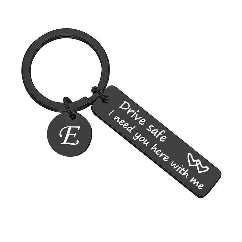 Stainless Steel Alphabet Keychain Manufacturer - Black Plating 15mm Size Round 12mm 50mm Square Shape 26 Letters Pendant Laser Blank Jewelry
