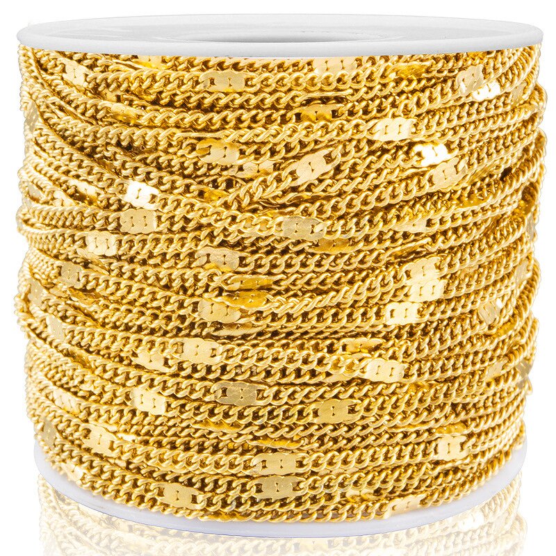 Stainless Steel Flat Link Chain Manufacturer - 100Meters/Roll 2mm Wide Factory Price Necklace 18K Real Gold Plated for DIY Jewelry Making