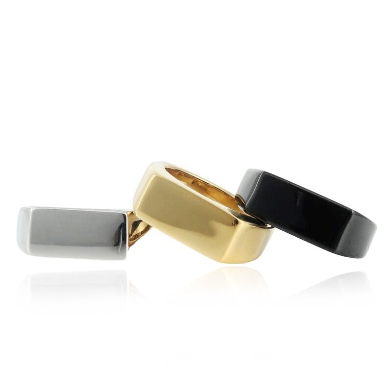 Stainless Steel Blank Ring Manufacturer - European American Trendy Women Children's Personality All-match Rectangular Smooth Gold-color Plated