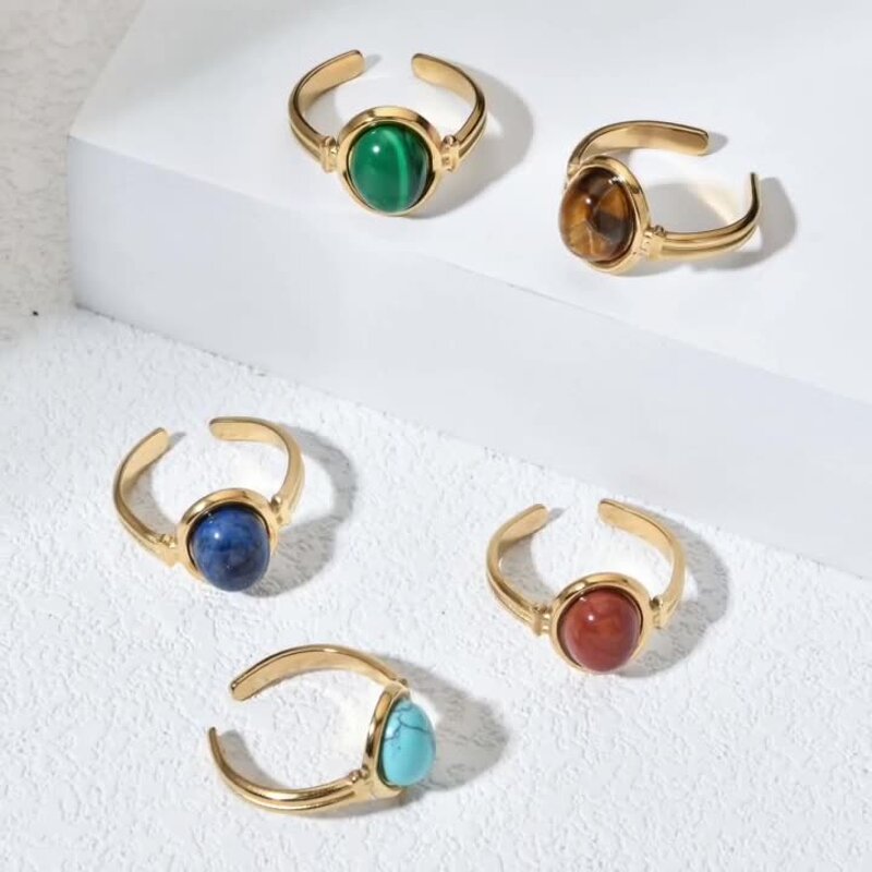 Stainless Steel Vintage Ring Manufacturer - Waterproof Jewelry Wholesale 18K Gold Natural Stone