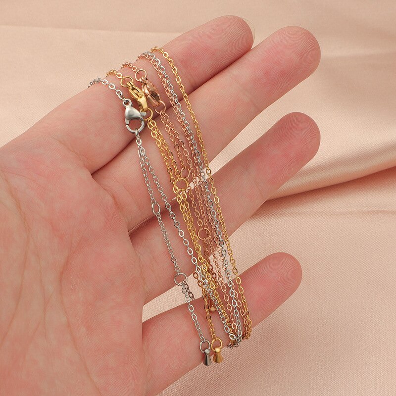 Stainless Steel Figaro Chain Necklace Manufacturer - Women Children's Geometric Gold Plated with Water Drops and DIY Tail Design